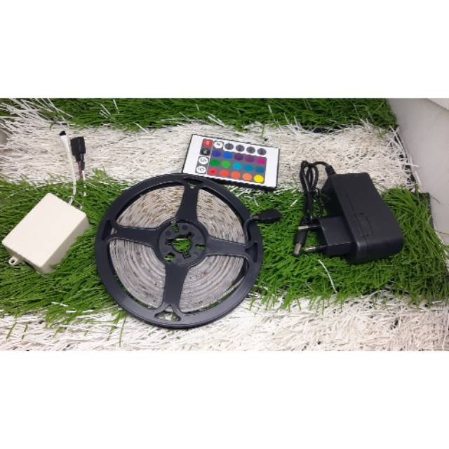 LAMPU LED STRIP WARNA WARNI 5M + ADAPTOR + REMOTE 3528 lampu Ruangan