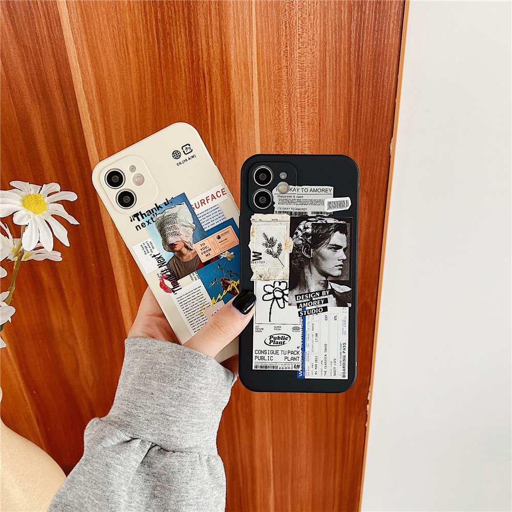 Patung antik label tren Metal Square Phone Case IPhone 12 11 Pro Max X Xs Max XR 6 6s 8 7 Plus Shockproof Soft TPU Cover-1