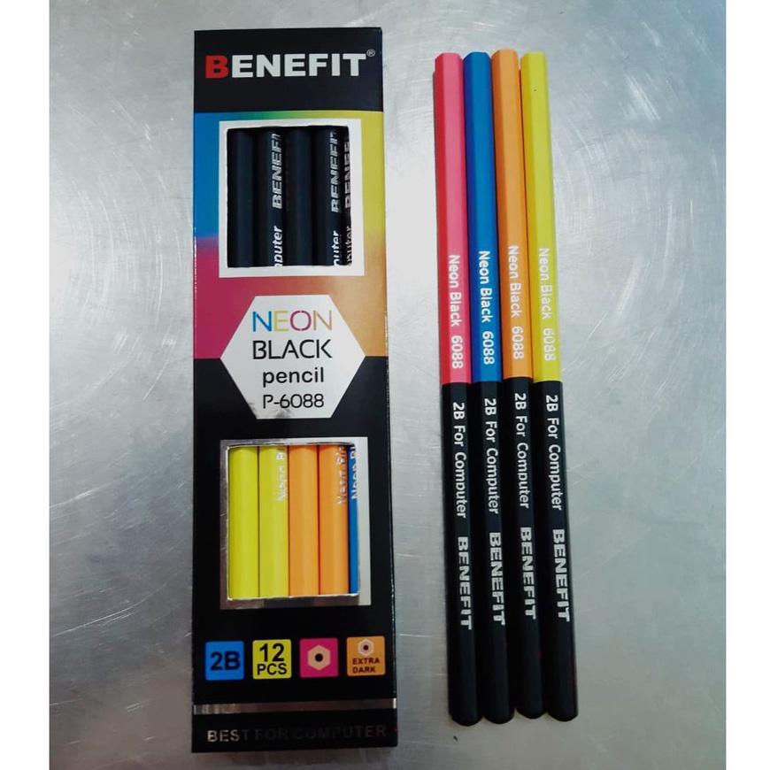 

Pensil 2B Benefit P-6088 NEON BLACK Satuan/Pencil Ecer/Eceran (12PC @850)