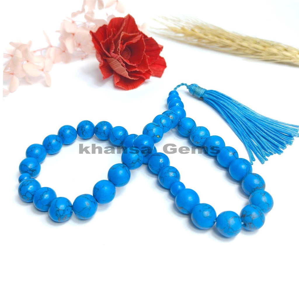 TASBIH BATU GIOK PIRUS BIRU DIM 10MM ISI 33 BUTIR AKSESORIES PERLENGKAPAN IBADAH SHOLAT DZIKIR FASHION MUSLIM