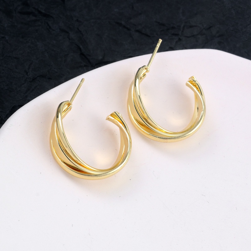 Anting Tusuk Gantung Desain Setengah Lingkaran + Simpul Gaya Korea / Modern / Unik Untuk Wanita