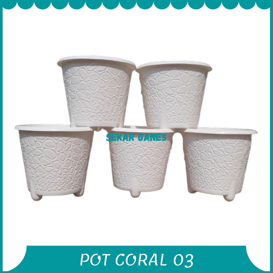 ORI Bjp Coral 03 Putih Budi Jaya Pot Coral 20 Cm Pot Motif Koral Batu Alam Bagus Pot Tanaman Murah