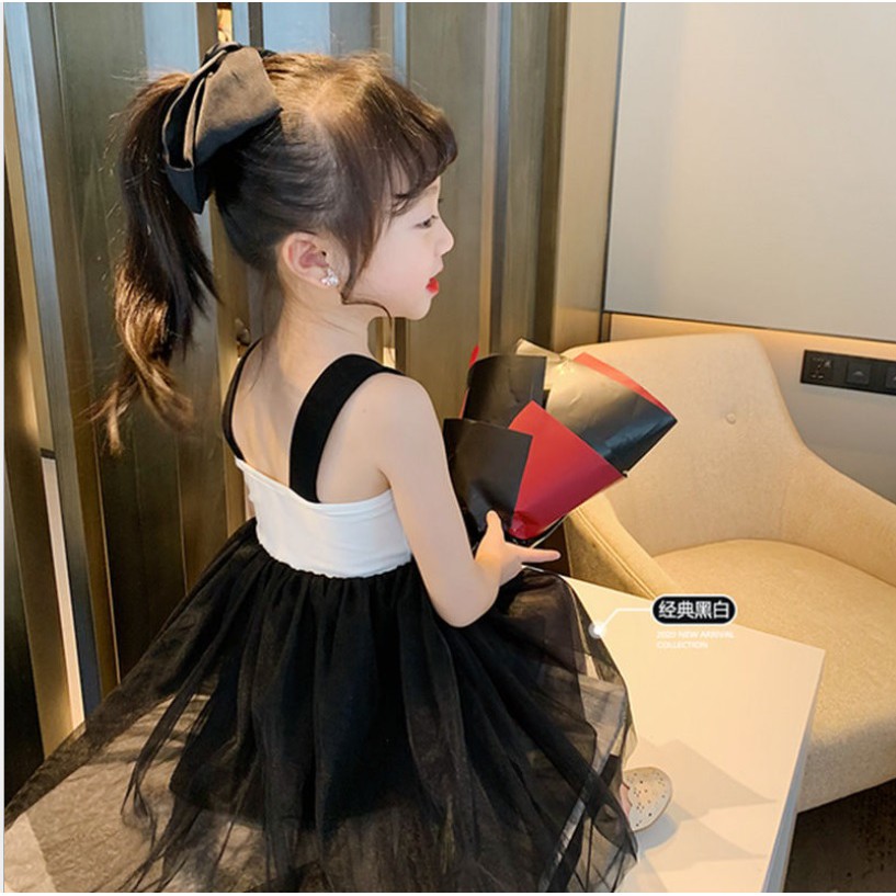 HP90 Dress gaun pesta anak/baju dress anak /pakaian bayi anak perempuan motif putih hitam kulitas premium