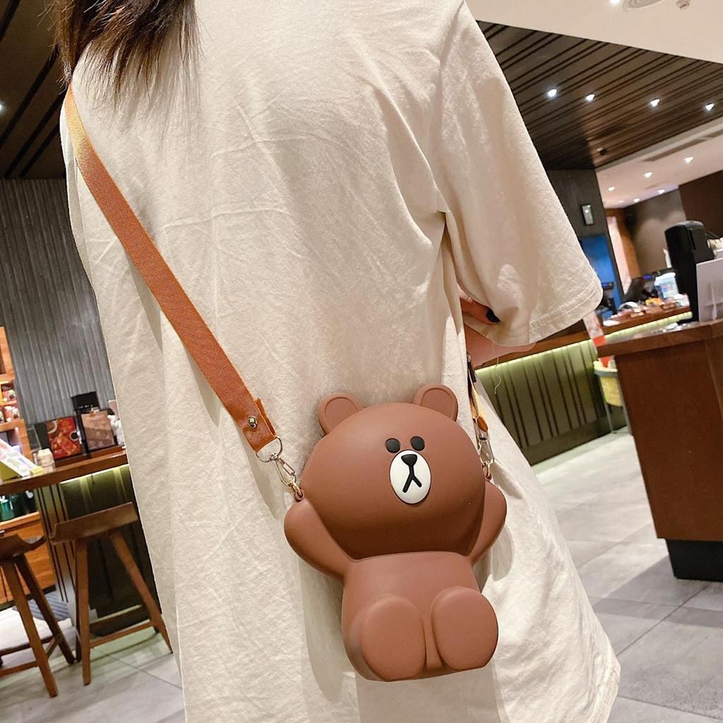 (COD) Tas Selempang Karakter Jelly Rubber Jumbo Sling Bag Brown / pop it Jumbo