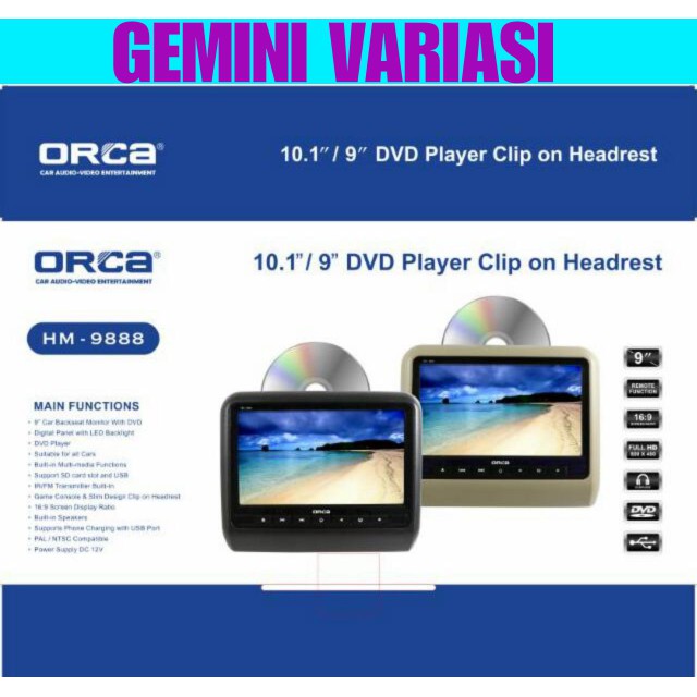 TV HEADREST/ TV SANDARAN KEPALA MV B-29 ORCA HM-9888 MODEL CLIP ON 9 INCH