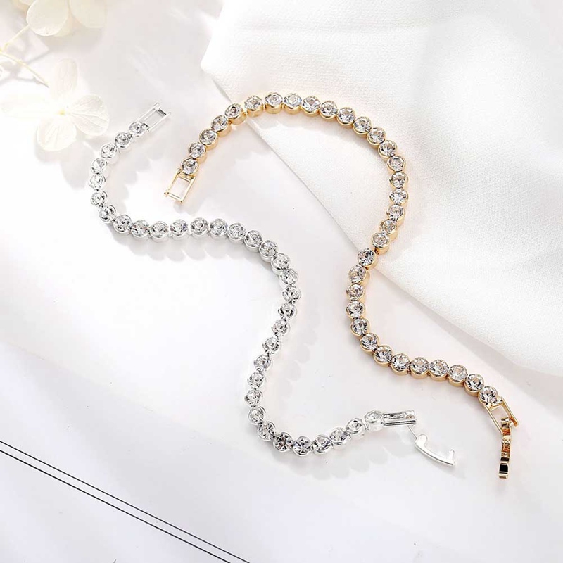 Gelang Rantai Kristal Roman Sederhana Aksen Zirkon Baris Tunggal