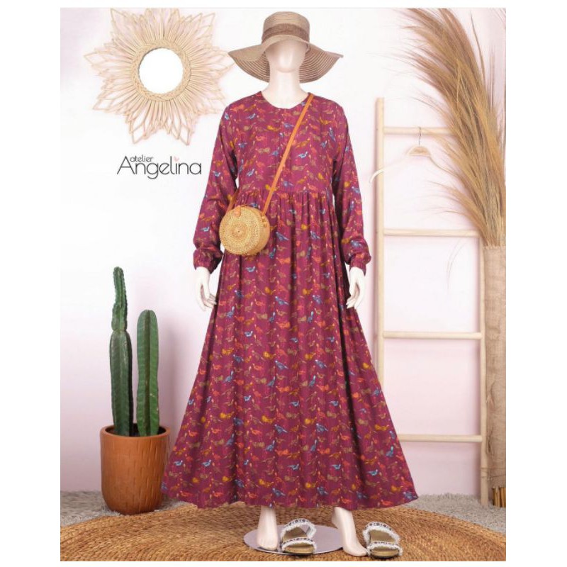 SARAH DRESS PEACOCK L BURGUNDY ATELIER ANGELINA