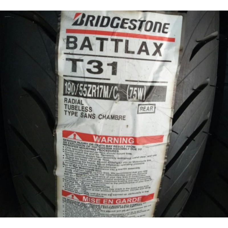 ban luar  battlax t31 ukuran 190/55-17 ban tubeless