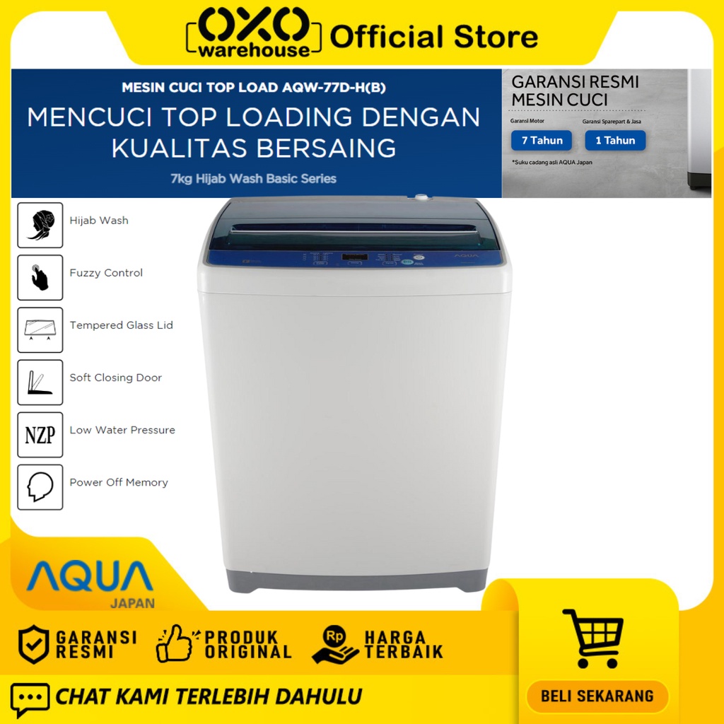 OXO Warehouse - Aqua Mesin Cuci Otomatis 1 Tabung AQW-77D-H Top Loading kapasitas 7 kg garansi resmi