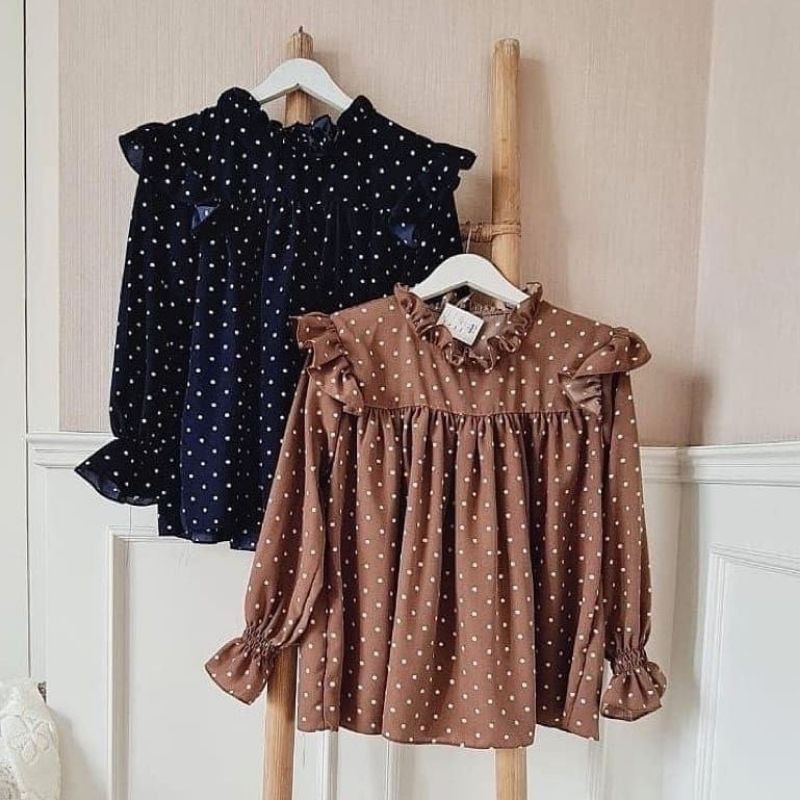 GIORA BLOUSE POLKADOT REMPEL BAJU ATASAN WANITA KOREA