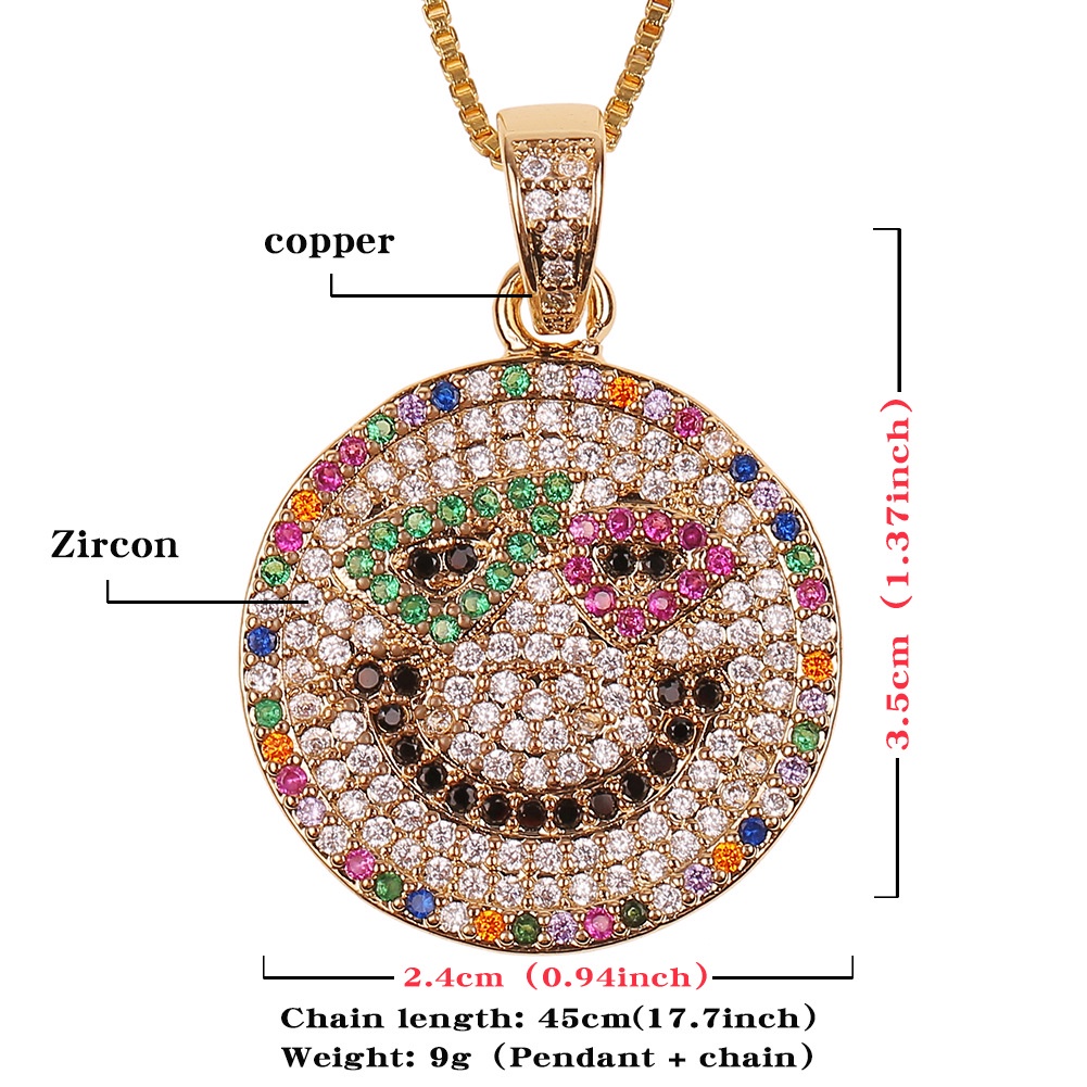 Eropa dan Amerika geometris mikro bertatahkan colorful zircon Kalung hip hop Smiley liontin online p