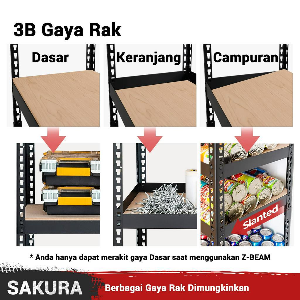 Weyon Sakura Rak Besi Siku Rak gudang Rak serbaguna 5 susun/ Rak barang dagangan 40x120x200cm Anti karat, anti korosi dan anti cetakan