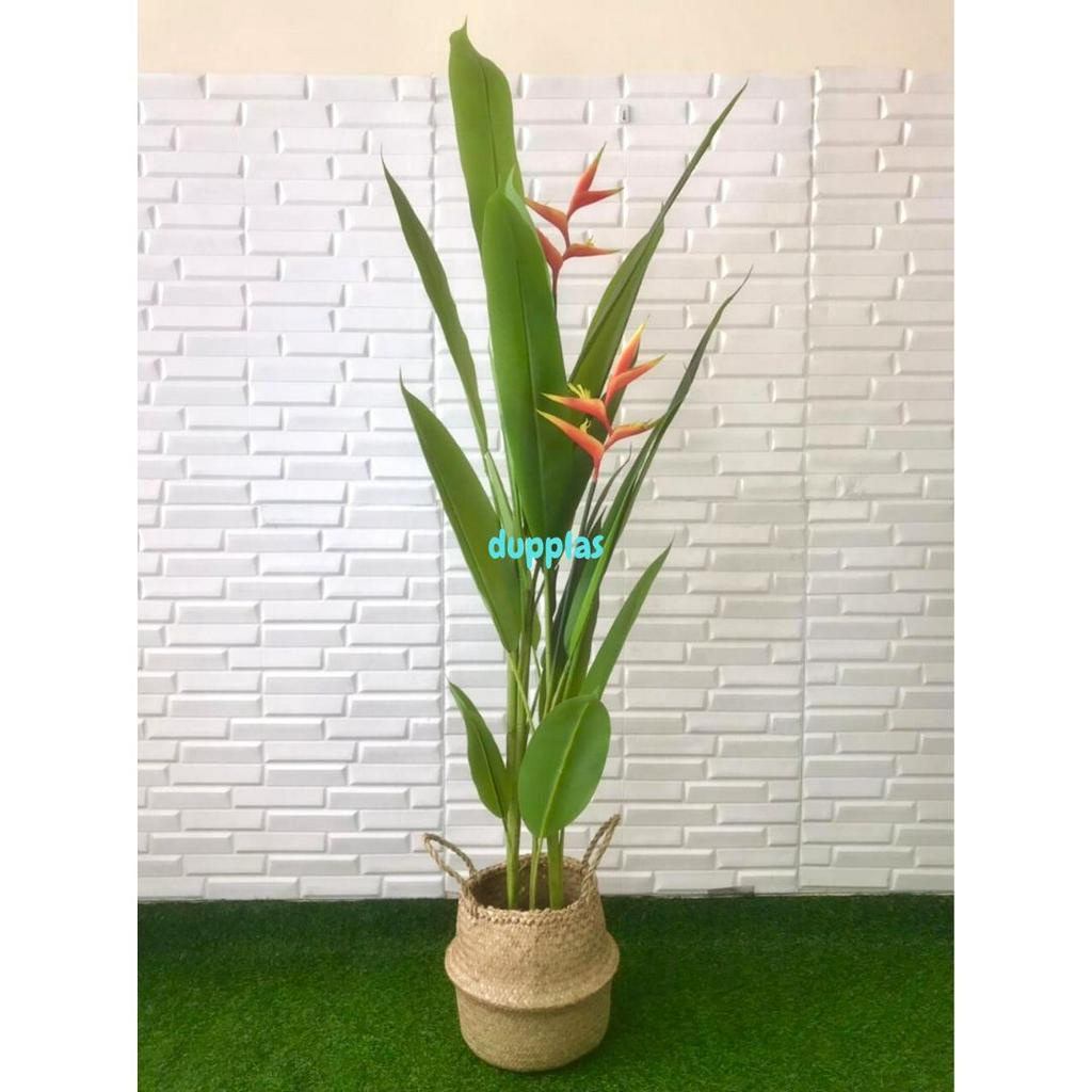 Pohon Hias Plastik Pisangan Heliconia Bird Of Paradise T165 Cover Pot Anyaman Purun Belly Dekorasi R