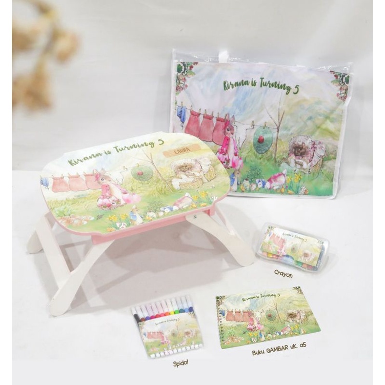 CUSTOM MEJA LIPAT BELAJAR ANAK + TAS MIKA + DRAWING ACTIVITY Souvenir Goody Bag Hampers Ultah Anak W