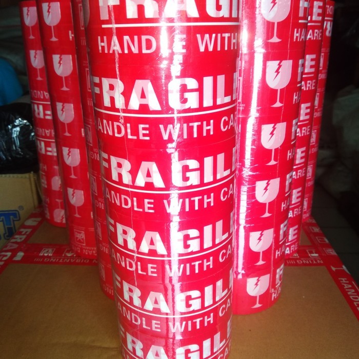 

lakban fragile merah jangan dibanting 48mm×60meter,kwalitas daimaru