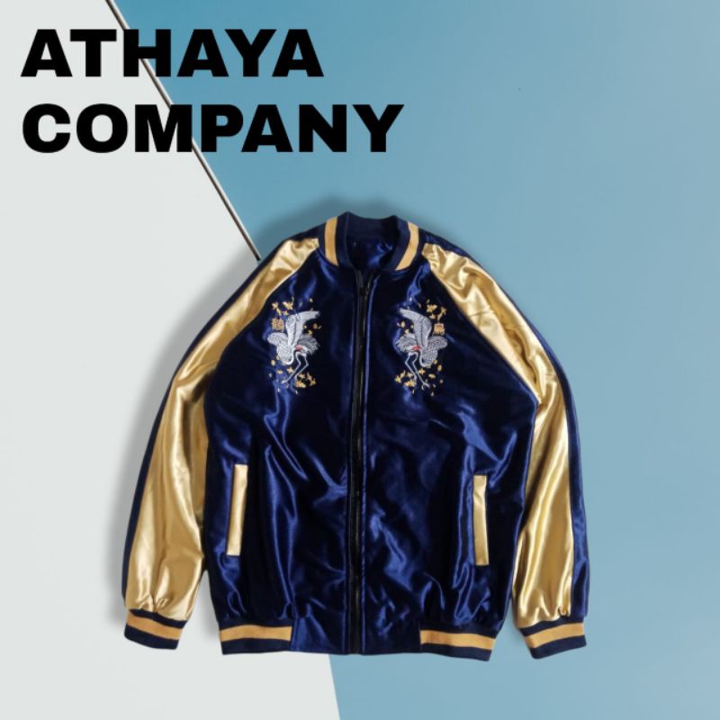jaket sukajan tsurutori navy gold pull bordir