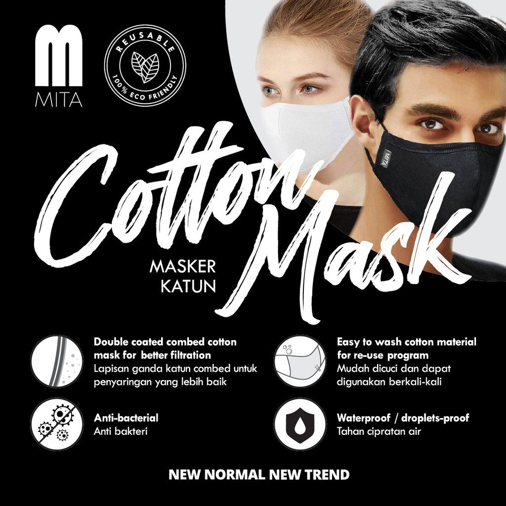 Masker Katun ANTI-BAKTERI TREATED merek MITA