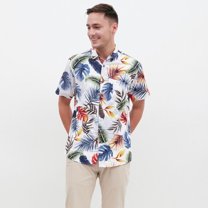M231 Kemeja Pria Printing Pendek Putih 1400A