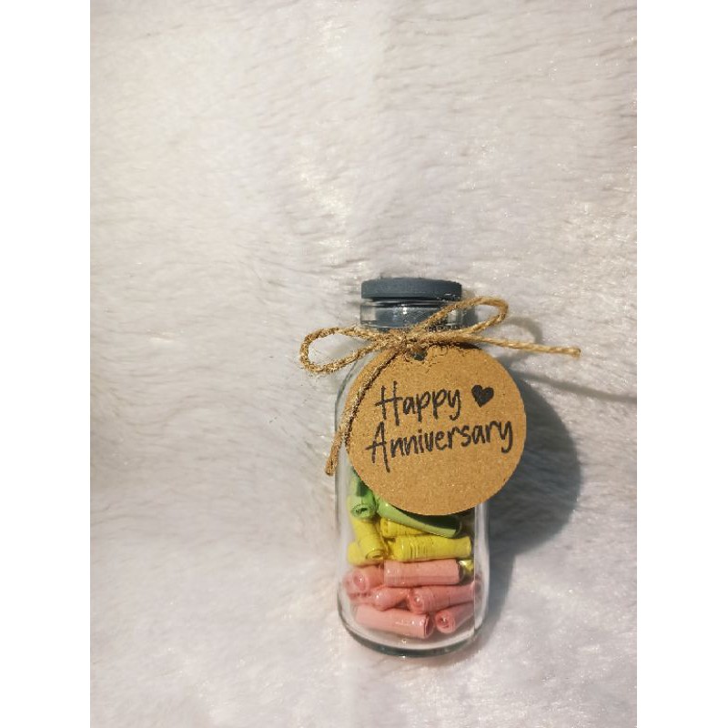 Wish in bottle Botol kaca 100ml Surat dalam kapsul 60 wish kado unik Hang Tag Happy Birthday Love-Happy Anniversary