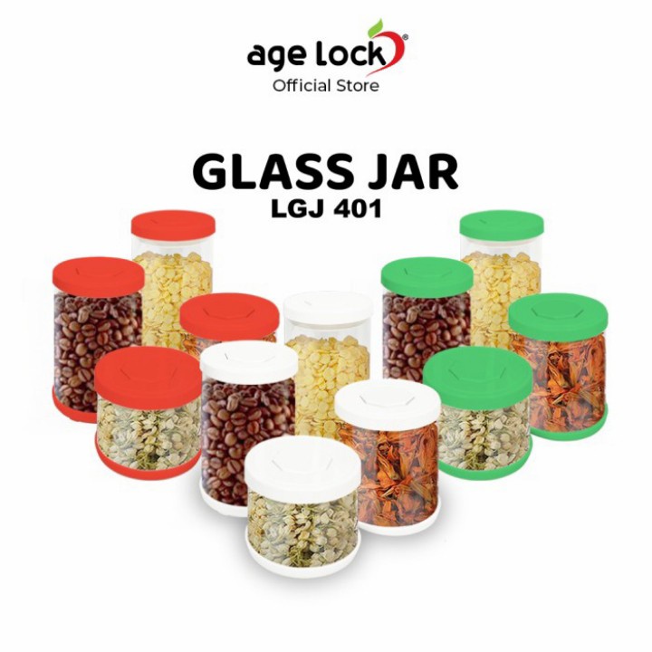 TOPLES KACA SET KUE /MAKANAN GLASS JAR AGE LOCK LGJ401