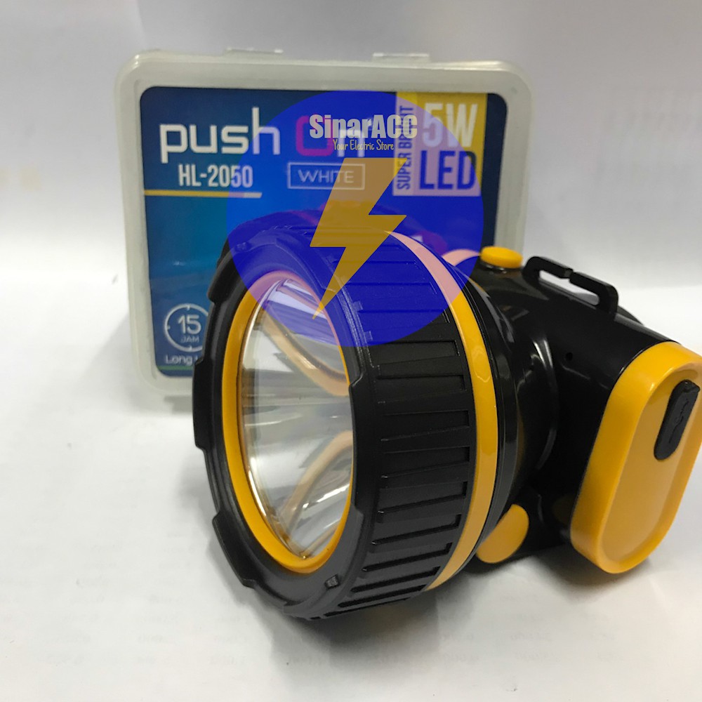 Senter kepala push On HL-2050 5w watt Putih LED charge rechargeable cas