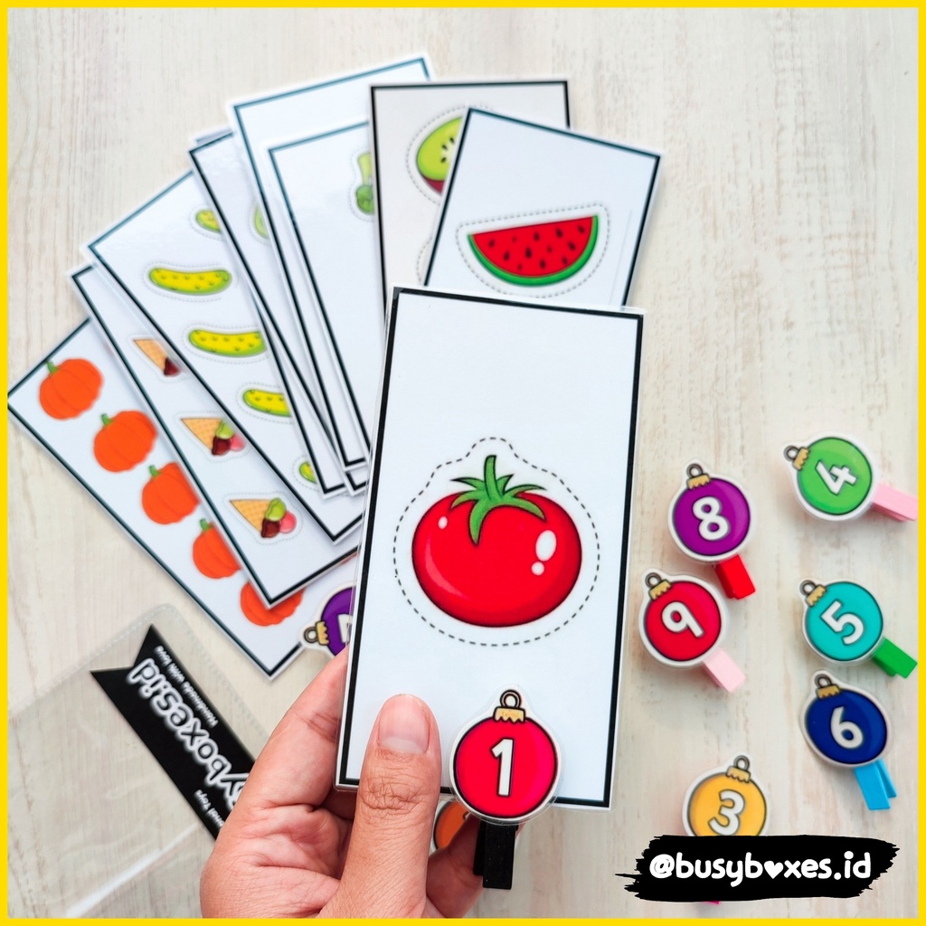 [busyboxes.id] Flash Card Counting Card dengan wooden clip angka