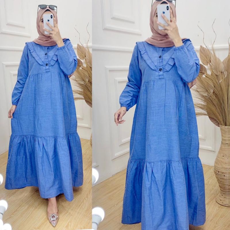 Baju Gamis Dewasa Jeans Jins Denim Wanita Terbaru