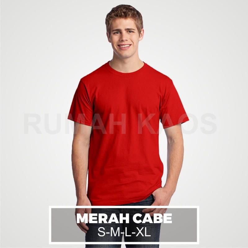 Kaos polos warna merah cabe