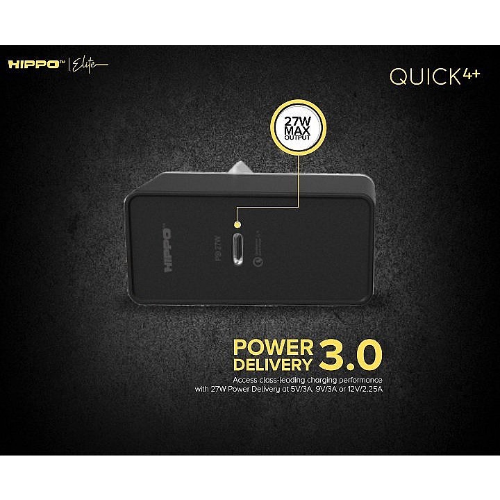 Hippo Adaptor Quick4+ PD 27W Quick Fast Charging 4.0 Travel Adapter Kepala Casan Colokan Charger Rumah type C Power Delivery QC Port Output USB C