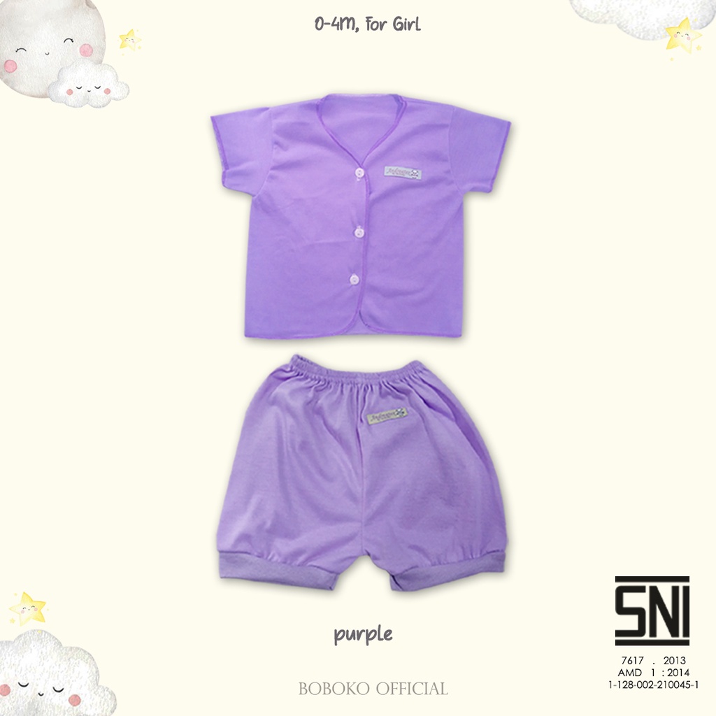 BOBOKO SETELAN BAJU BAYI PEREMPUAN LENGAN PENDEK WARNA PASTEL 0-4BULAN