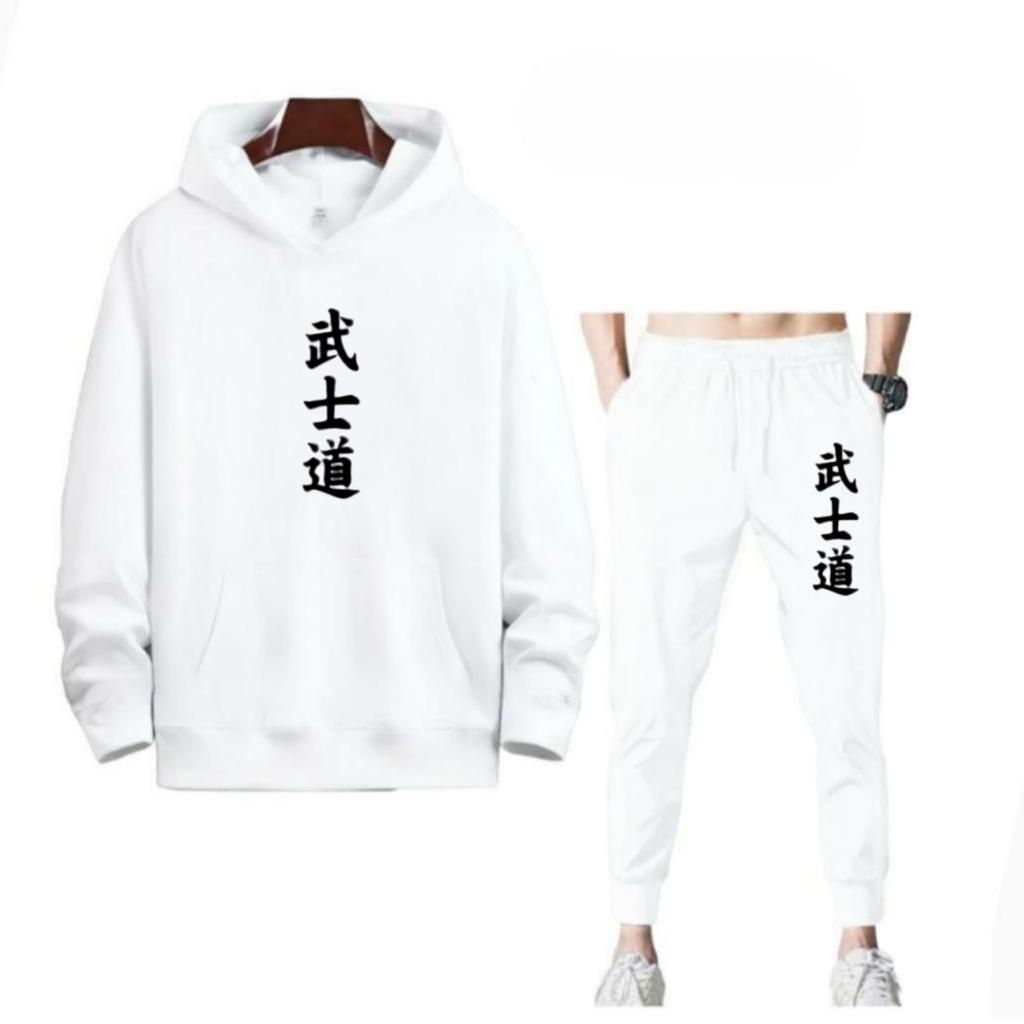 SETELAN BUSHIDO TULISAN CINA JEPANG JOGGER DAN HOODIE BAHAN TEBAL NYAMAN DIPAKAI TERLARIS