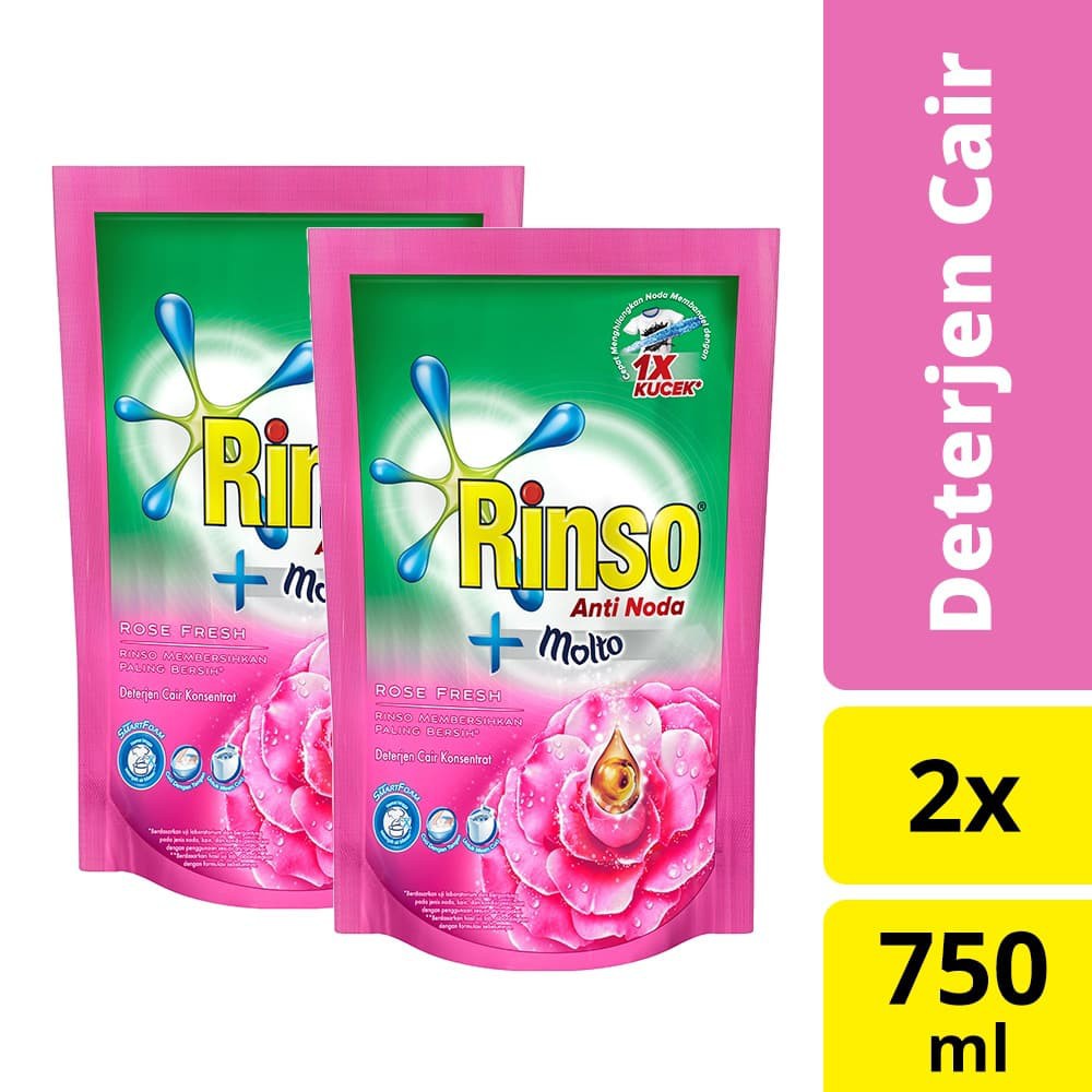 PROMO RINSO MOLTO DETERJEN CAIR PINK 750ML - TWIN PACK TERMURAH