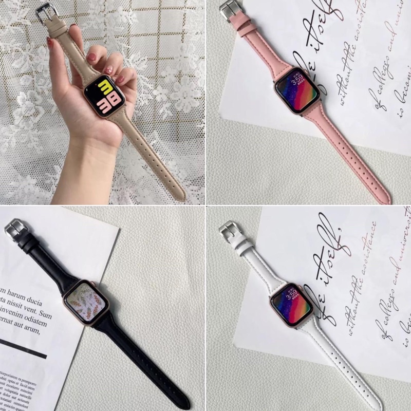 ORIGINAL Genuine Leather Slim Strap Apple watch 40mm 44mm 41mm 49mm series 8 ULTRA 7 6 5 3 SE tali jam tangan perempuan kulit Fashion Classic Original Voyage Store IWO 13 14 T500 T55