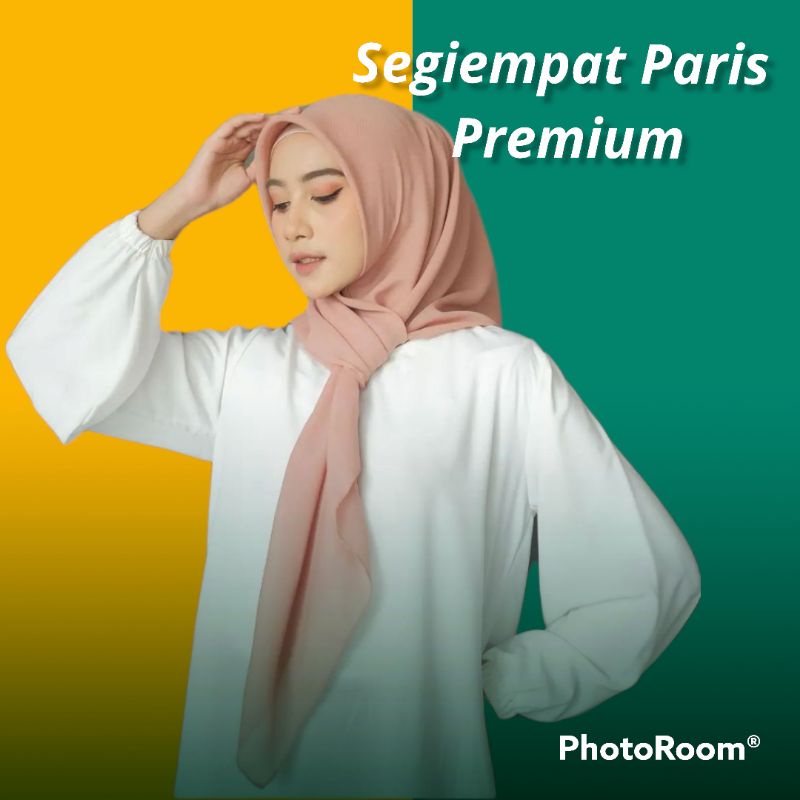 Jilbab Kerudung Hijab Tudung Segiempat Paris Premium Pinggiran Kelim Ukuran 115x115 cm