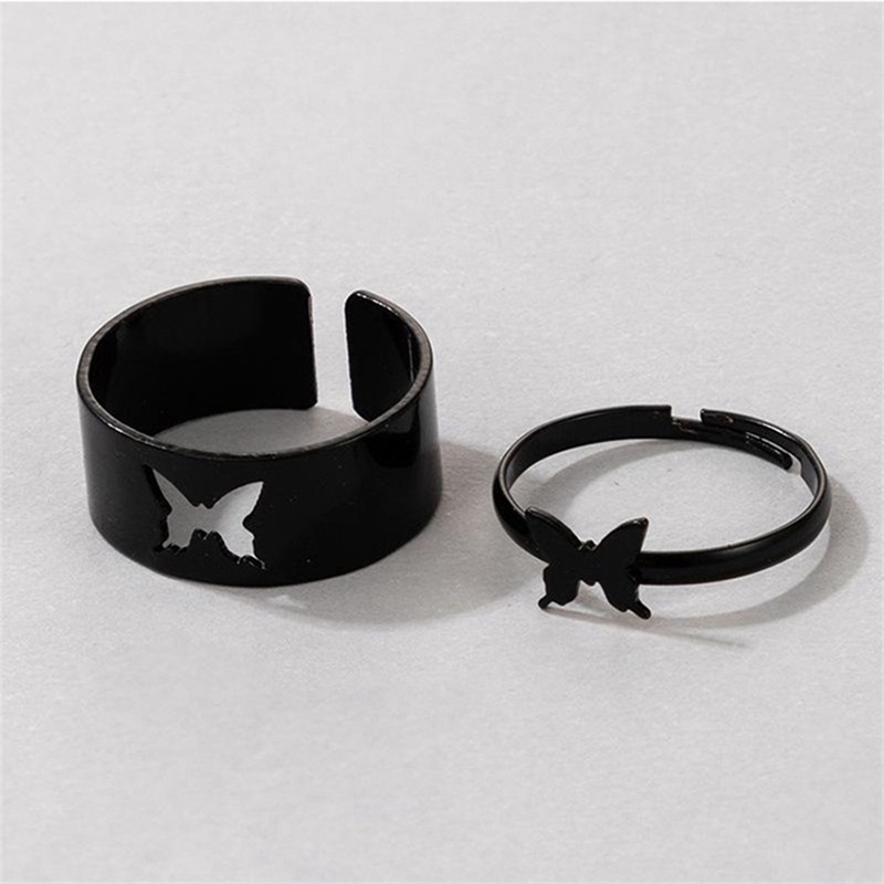 2pcs / Set Cincin Desain Kupu-Kupu Hollow Out Gaya Punk Romantis Untuk Hadiah Valentine