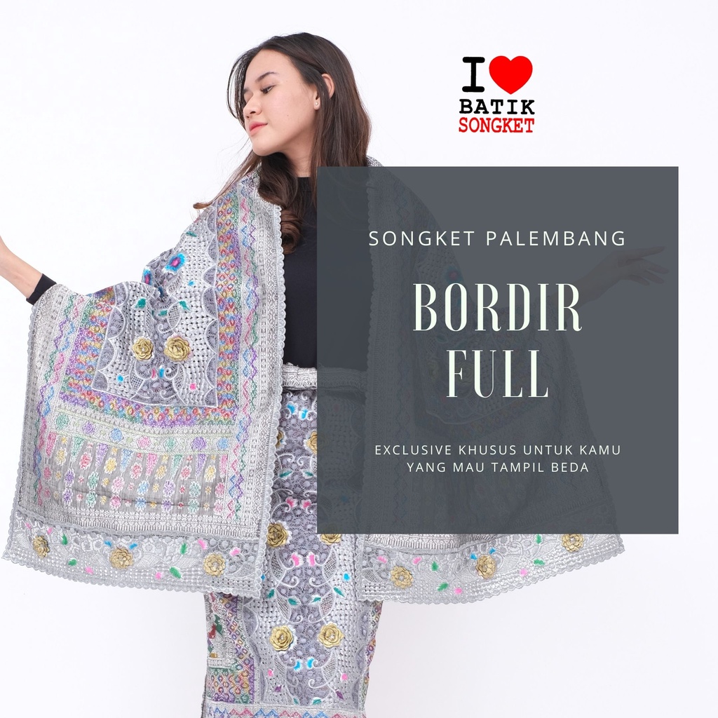SONGKET PALEMBANG BORDIR FULL TERAWANG TENUN PALEMBANG BATAK MEDAN MARUN MERAH