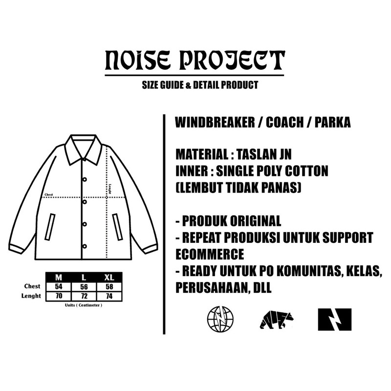 NOISE PROJECT Jaket Coach Poser Hitam Jaket Parasut Jaket Windbreaker Jaket Distro Jaket Pria Jaket Parka Poser