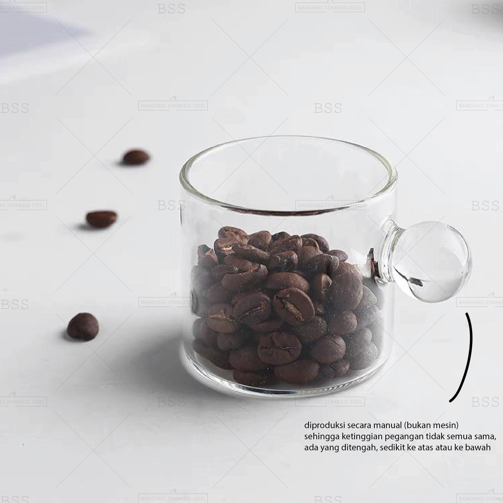 Gelas Kaca Kecil 90ml Borosilicate Cangkir Pegangan Bulat Warna Lucu Mini Teh Kopi Minuman Dessert