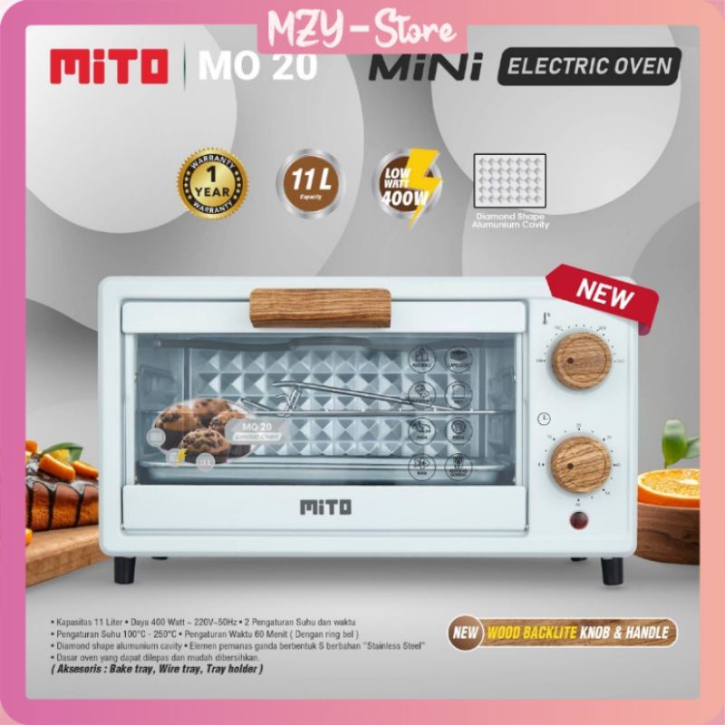 MITO MO20 Oven Listrik Mini Electric Oven MITO MO 20 Kapasitas 11 Liter - GARANSI RESMI [FREE Penjepit Loyang]