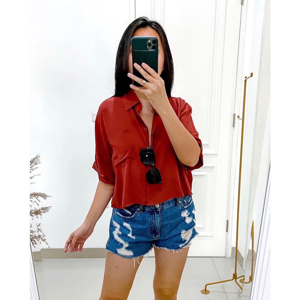 HANIN KEMEJA CROP RAYON WANITA // AISA KEMEJA CROP