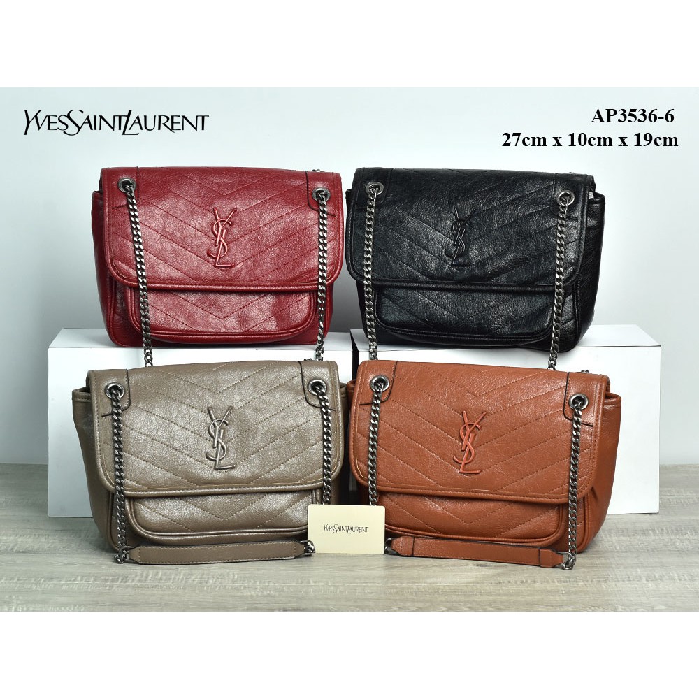 Grosir Tas Murah Tas YSL Niki Chain Chevron Crinkled Quilted Medium Semi Premium AP3536-6