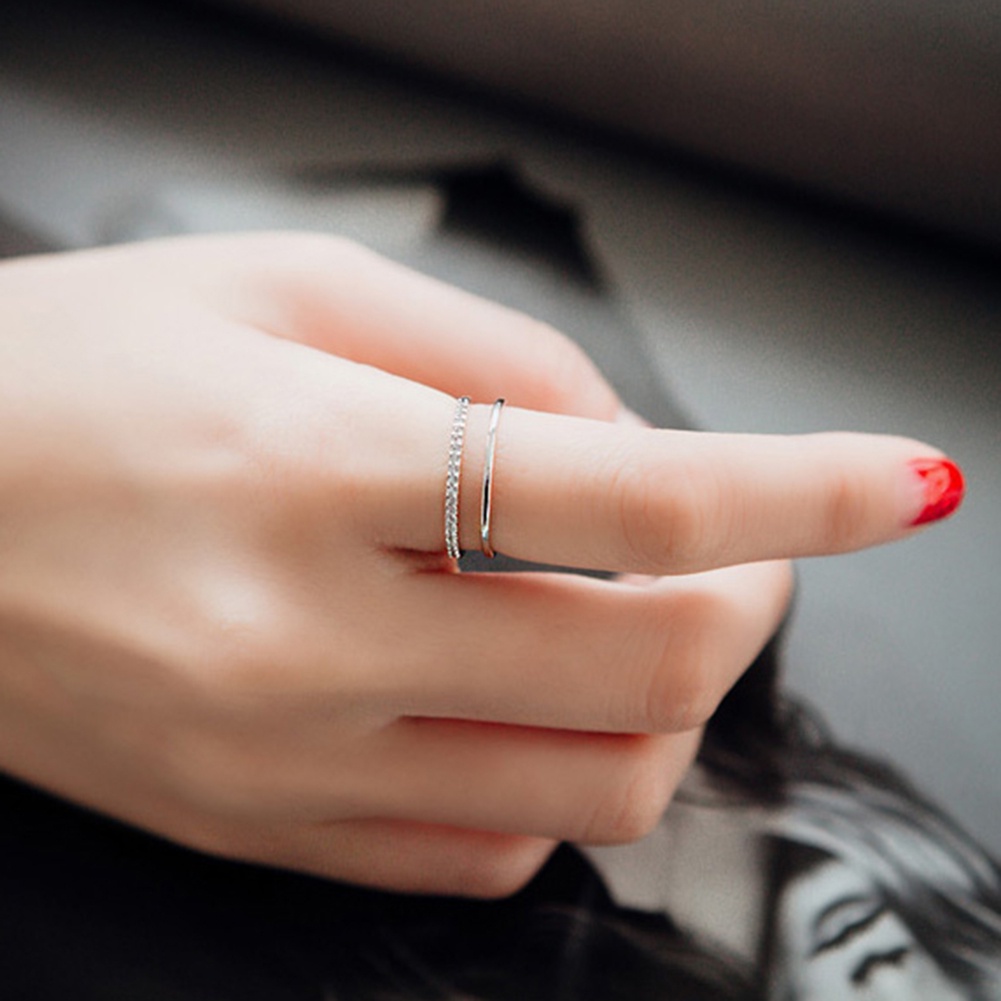 Hu Hu Hu Hu Hu Alat Bantu Pasang Kacamata♡ Cincin Wanita Model Terbuka Dua Lapis Aksen Berlian Imitasi Untuk Pernikahan