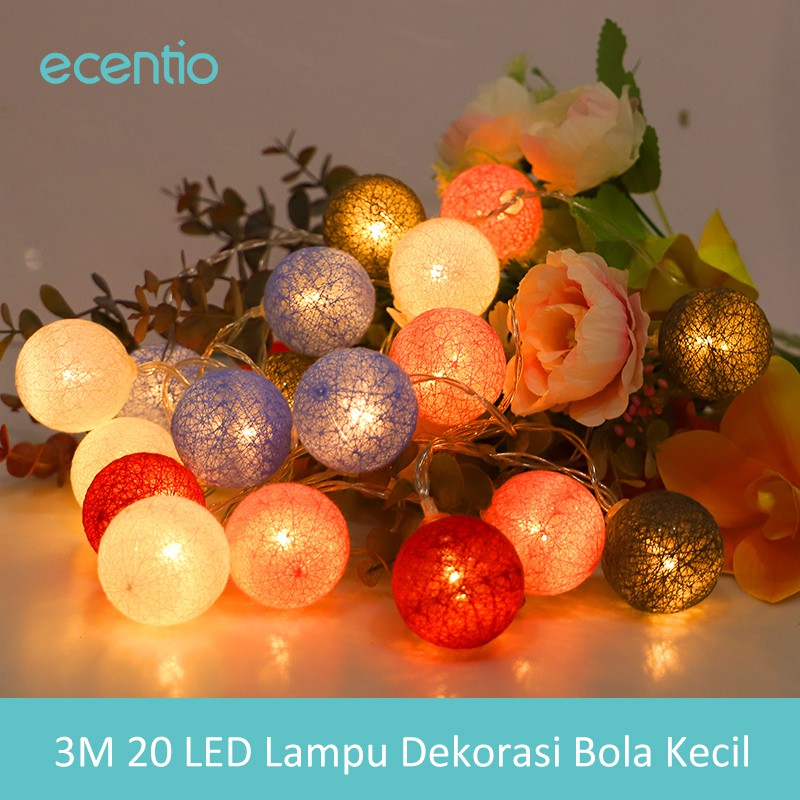 

Ecentio Lampu String 20 LED Bentuk Bola Bahan Katun Tenaga Baterai untuk Dekorasi Rumah