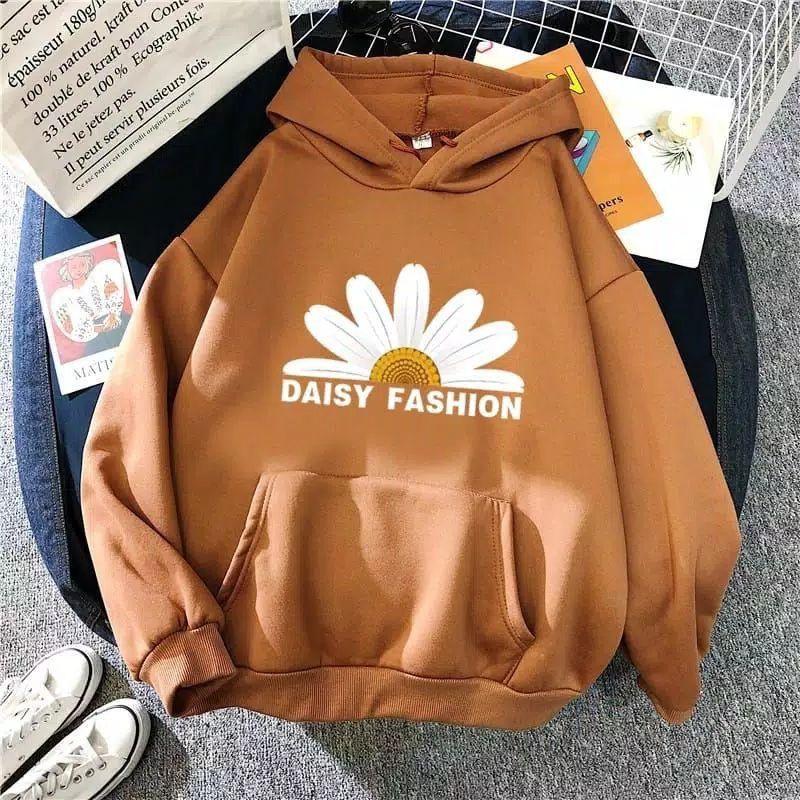 DAISY FASHION Sweater Hoodie Wanita Bahan Fleece-Mocca