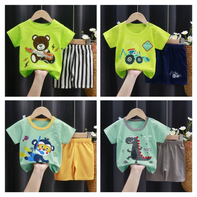 AIMEE CO setelan pendek anak bayi lucu warna hijau umur 1 2 3 tahun piyama santai baju tidur set din