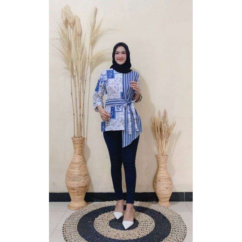 atasan blus batik kombinasi Brokat lancip