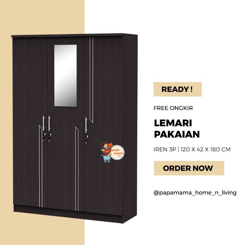 Lemari Pakaian Murah 3 Pintu - Lemari 3 Pintu Kaca Rias Iren - Lemari Baju 2 Pintu - Medan