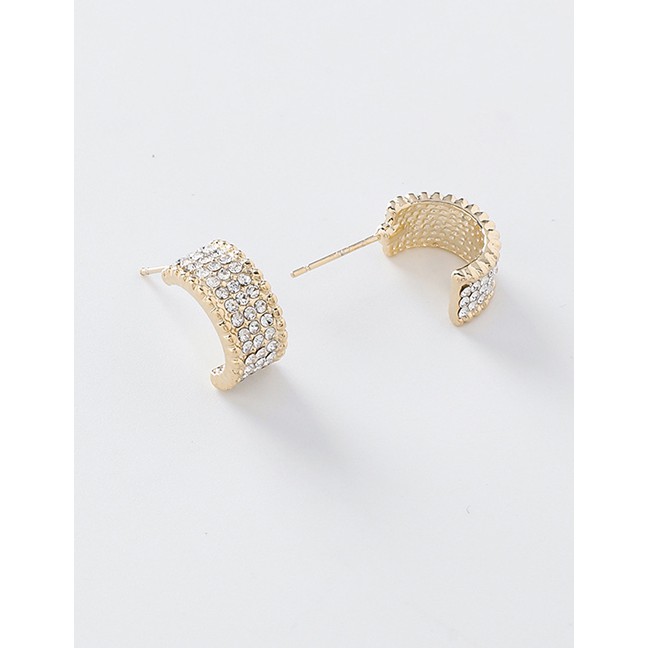 LRC Anting Tusuk Fashion Golden Geometric Studded Semicircle Stud Earrings D71062