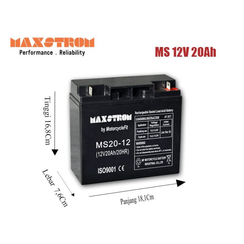 aki kering 12v 20ah/ aki kering genset 12v 20ah/ aki kering VRLA MAXSTROM 12V 20AH