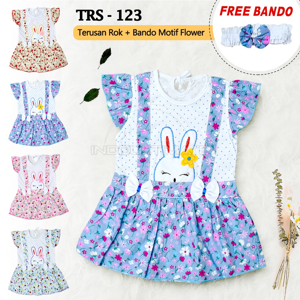 Rok Dress Bayi Perempuan + FREE Bando PLANET KIDZ TRS-123 Dress Rok Bayi Baju Rok Terusan Bayi Pakaian Bayi Perempuan Dress Bayi Pesta Motif Lucu